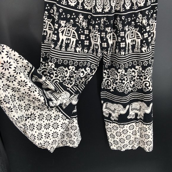 Labwanti wide leg boho festival indian goucho pant hippy black white elephant OS - Picture 6 of 9